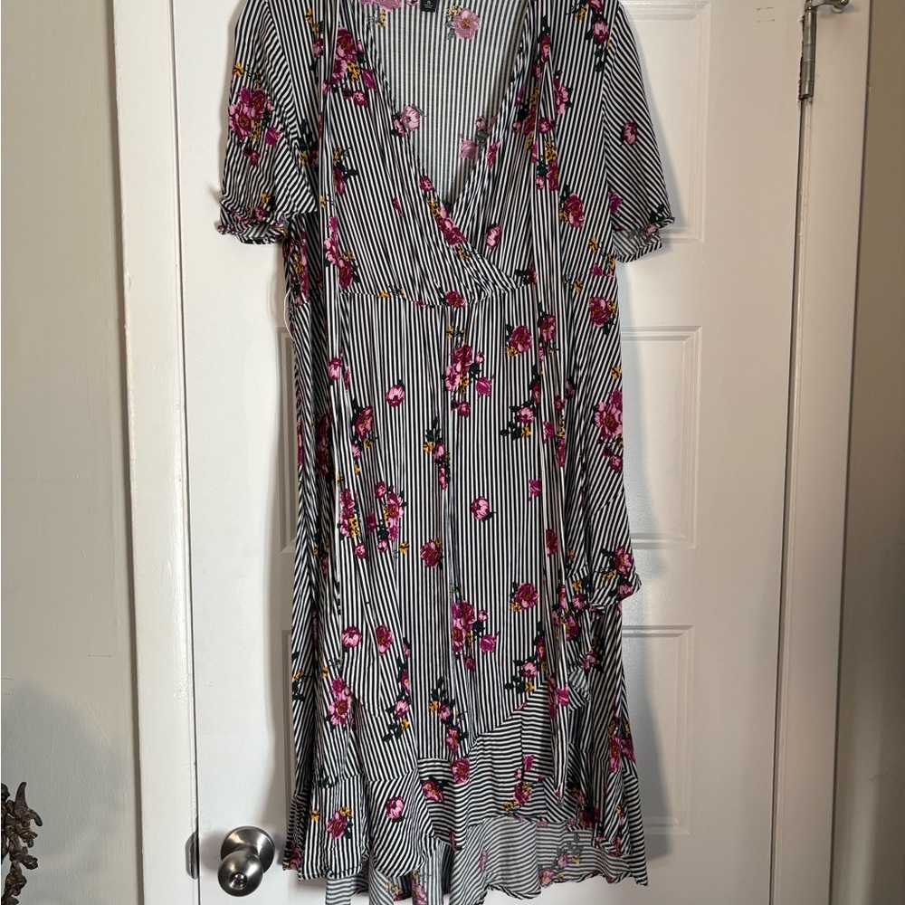 Torrid Black and White Striped Floral High Low Dress